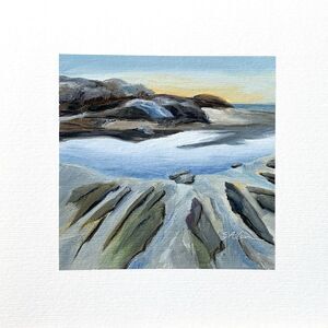 8x8 PNW Original Oil Painting Seascape Pacific Landscape Tidal Sunset Art Signed